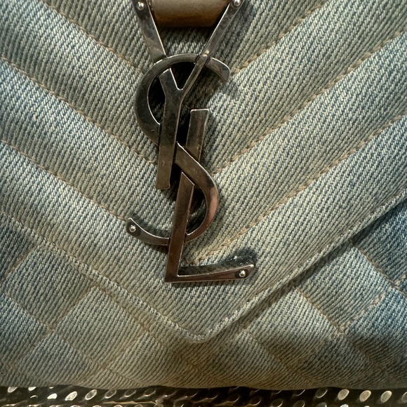 SAINT LAURENT DENIM MATELASSÉ SHOULDER BAG - Picture 6 of 8